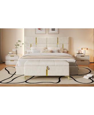 2-Piece Queen Upholstered Platform Bed with Storage Ottoman