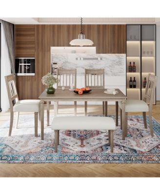 6-Piece Retro Dining Set: Wooden Table, 4 Chairs & Bench - Dovetail