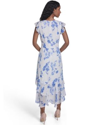 Women's Flutter-Sleeve V-Neck Midi Dress