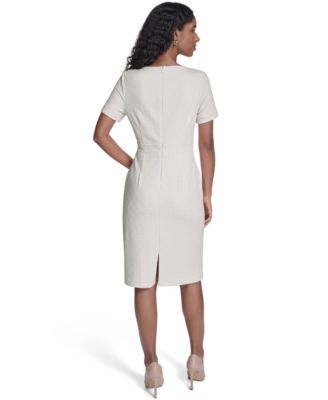 Women's Short-Sleeve Wicker Weave Shift Dress