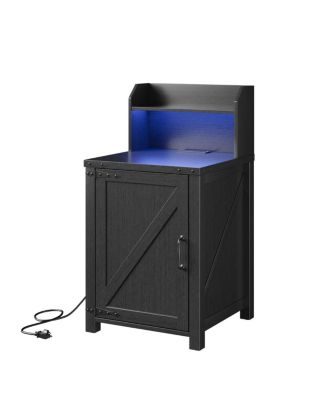 Farmhouse Barn Door Nightstand with Charging Station