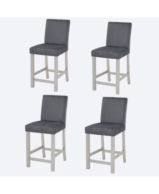 Counter Height Chairs Set for 4, Padded Seat Barstool for Dining Room, Silver Gray