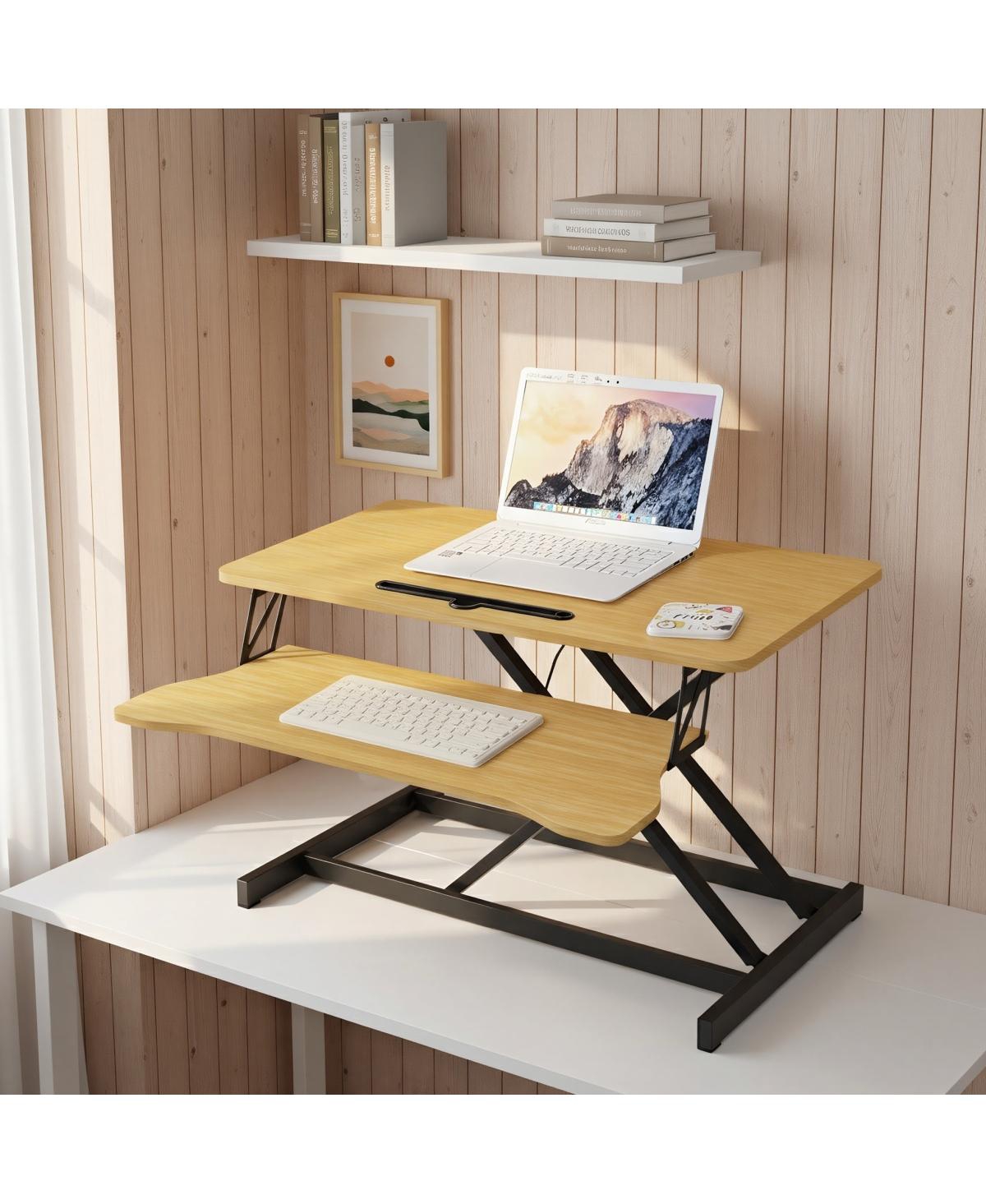 Streamdale Furniture 32" Height Adjustable Sit-Stand Desk Converter for Dual Monitors & Laptop