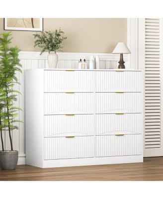 Modern 8-Drawer Dresser, 47.2" Wide White Wood Chest with Gold Handles
