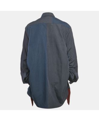 Women's Navy Blue Pinstripe Cotton Ruche Shirt