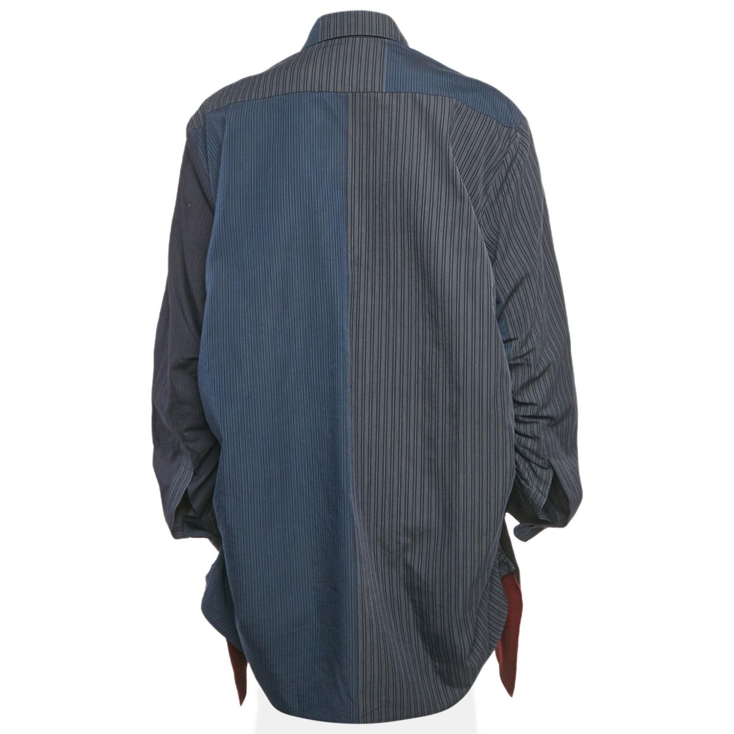 Women's Navy Blue Pinstripe Cotton Ruche Shirt