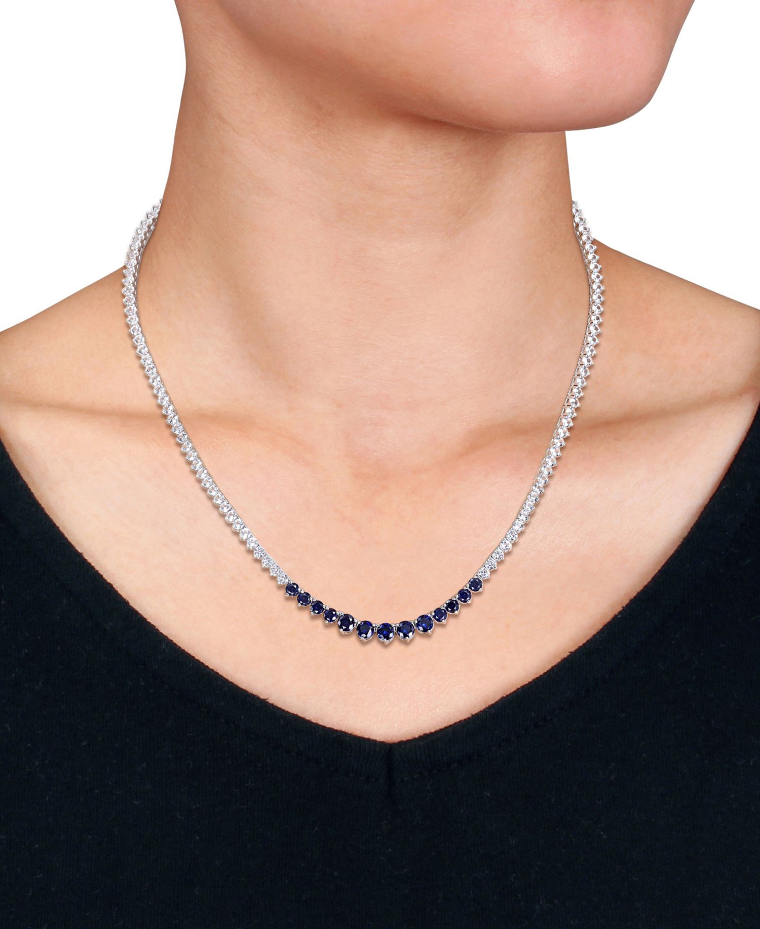 Lab Grown Sapphire (5-1/3 ct. t.w.) and Lab Grown White Sapphire (16 ct. t.w.) Tennis Necklace in Sterling Silver