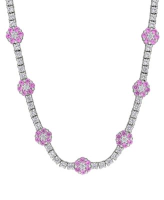 Sapphire (7/8 ct. t.w.) and White Sapphire (5-7/8 ct. t.w.) Floral Necklace in Sterling Silver