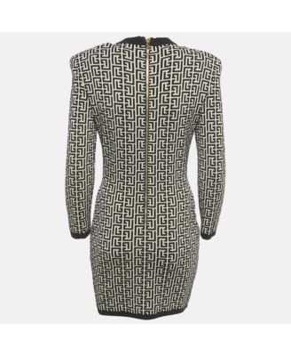 Women's Beige/black Monogram Knit Bodycon Dress