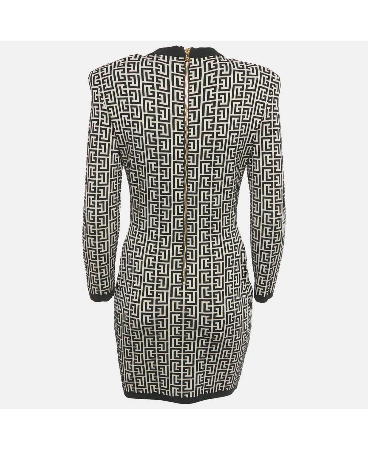 Pre-Owned Balmain Women's Beige/black Monogram Knit Bodycon Dress