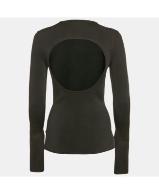 Women's Black Rib Knit Back Open Fitted Top
