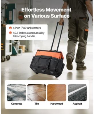 Rolling Tool Bag on Wheels, 110 lb Capacity, 27 Pockets Heavy-Duty Tool Organizer, Telescoping Handle, Stable Base