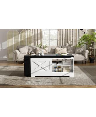 Farmhouse Lift Top Coffee Table with Barn Doors & Hidden Storage