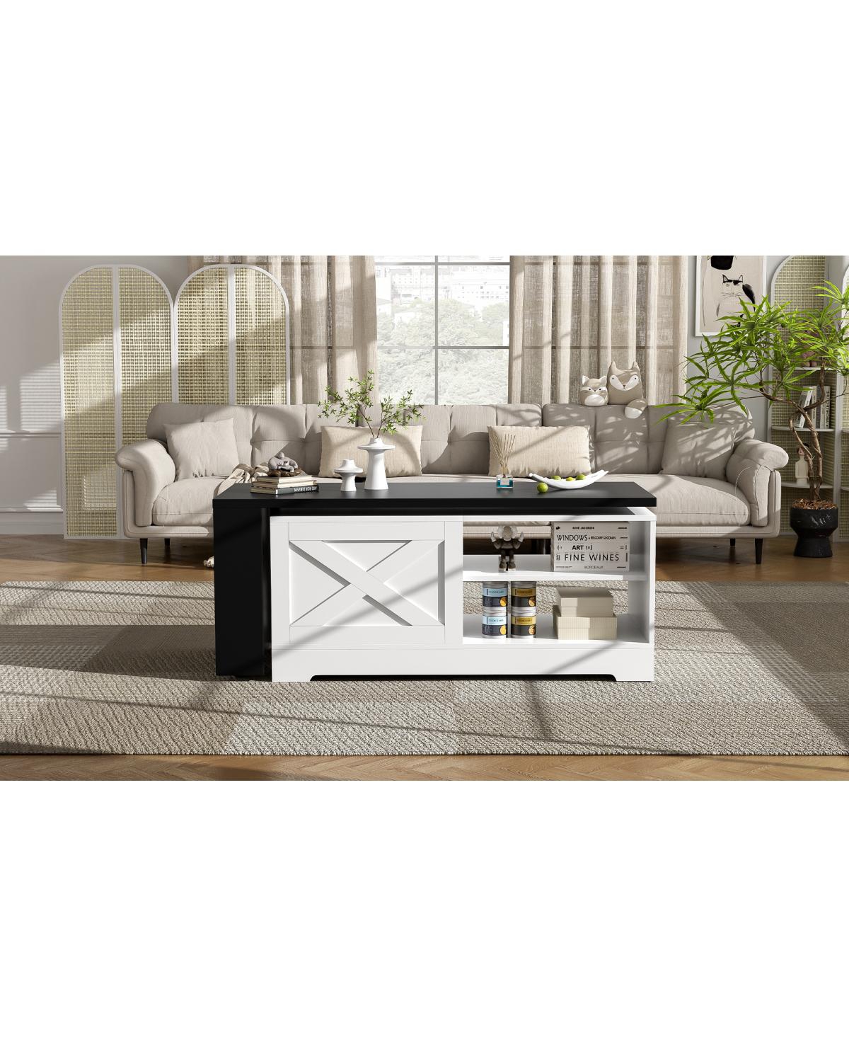 Streamdale Furniture Farmhouse Lift Top Coffee Table with Barn Doors & Hidden Storage