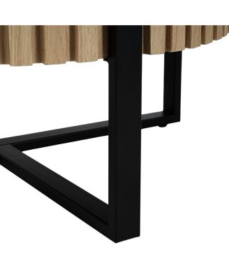 Round Handcraft Drum Coffee Table with Gear Design & Cross Metal Base, 31.5" Modern Compact Table