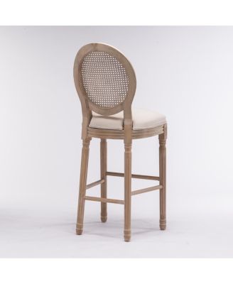 Streamdale French Country Wooden Barstools with Rattan Back & Upholstered Seat, Set of 2