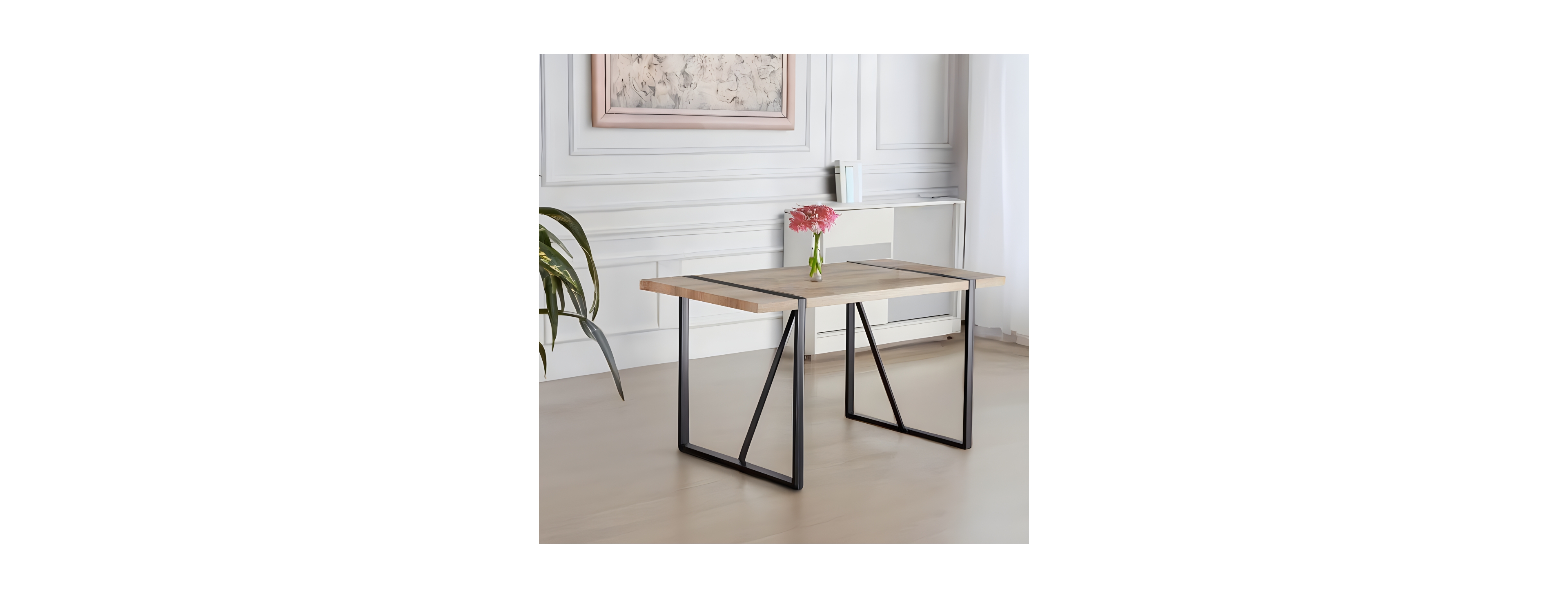 Streamdale Furniture Streamdale 55" Modern Rustic Industrial Dining Table for 4-6, Engineered Wood & Metal Legs