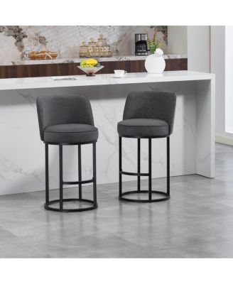Streamdale Counter Height Bar Stools Set of 2, Modern Barrel Stools with Backrest, Linen Fabric