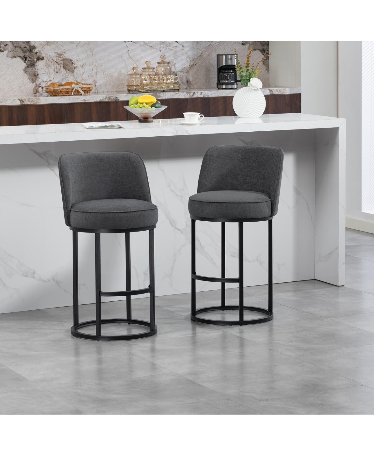 Streamdale Furniture Streamdale Counter Height Bar Stools Set of 2, Modern Barrel Stools with Backrest, Linen Fabric