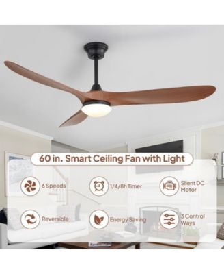 60-inch Modern Black 3-blade Ceiling Fan Light With Remote Control Supports Mobile Phone Connection And Voice Function