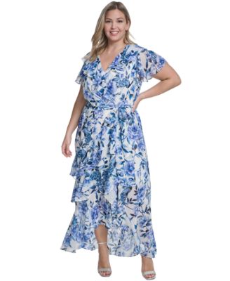Plus Size Flutter Sleeve Ruffle Maxi Dress