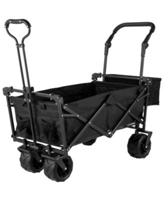 Extra Large Collapsible Garden Cart with Removable Canopy, Folding Wagon with Wheels and Rear Storage
