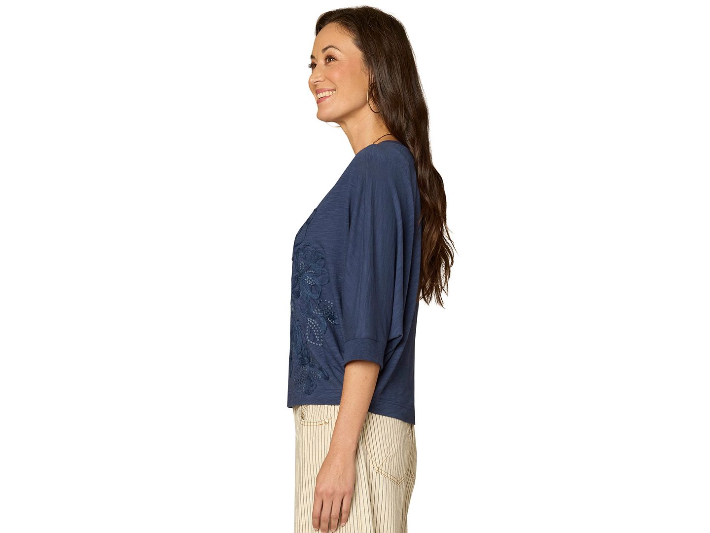Женский топ Democracy Petite Dolman-Sleeve Embroidered, цвет: Тёмно-синий разноцветный — фото 2