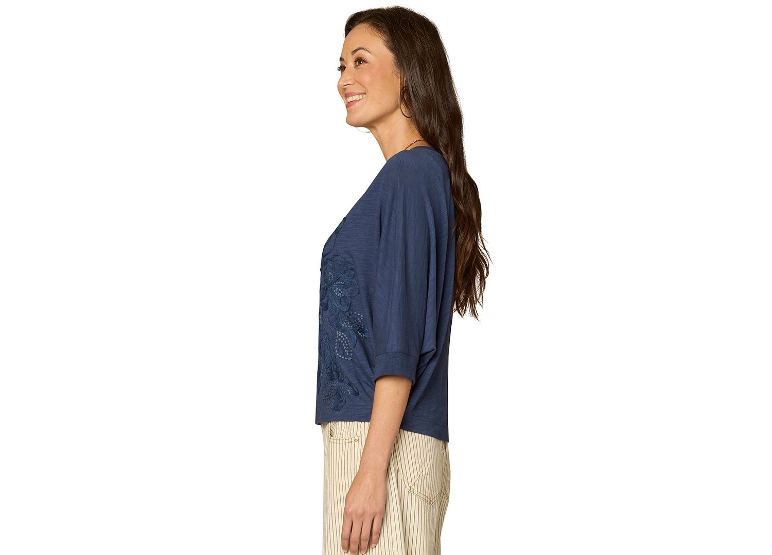 Petite Dolman-Sleeve Embroidered Top