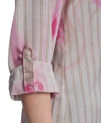 Petite Woven Roll Tab Button-Front Shirt