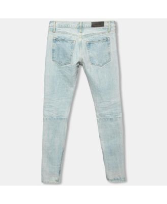Men's Blue Distressed Denim Zipped Hem Slim Fit Jeans