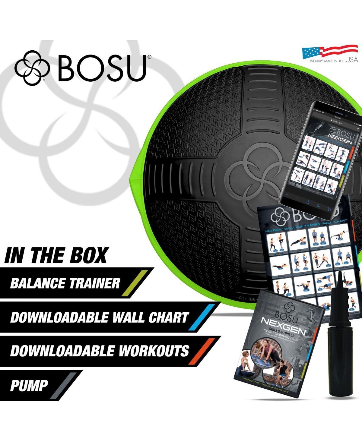 Bosu Nexgen Balance Strength Trainer, Home Gym Workout Equipment, 26