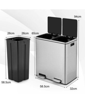 Recycling Trash Can with 2 Pedals and Compartments, 16-Gallon Total Capacity