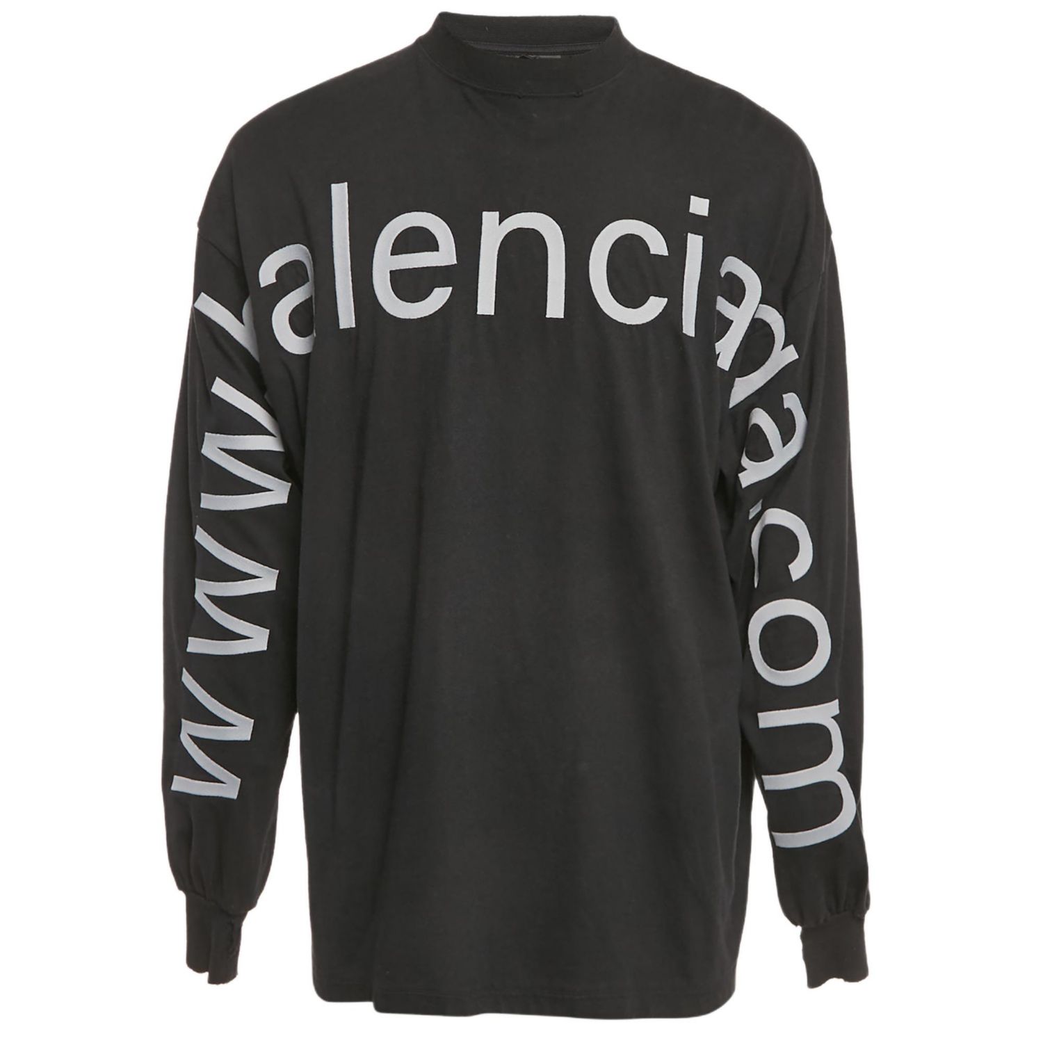 Men's Unisex Black Brand Website Embroidered Cotton Distressed Sweatshirt