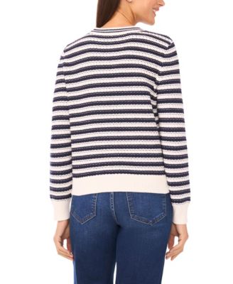 Women's Ribbon-Trim Striped Long-Sleeve Sweater