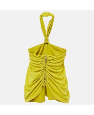 Women's Olive Green Jersey Halterneck Ruched Top