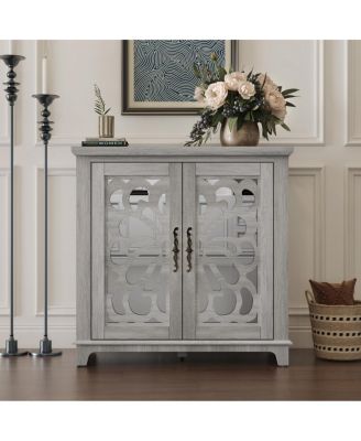 Elegant sideboard with 2 acrylic mirrored doors, laminate & MDF
