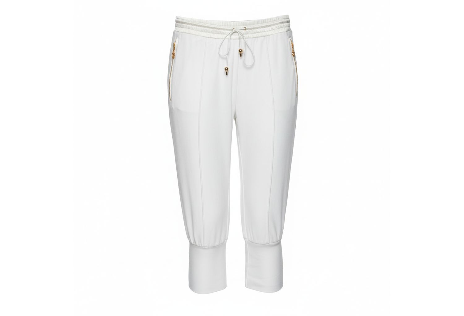 Women's White Cotton Rib Knit Detailed Cropped Joggers