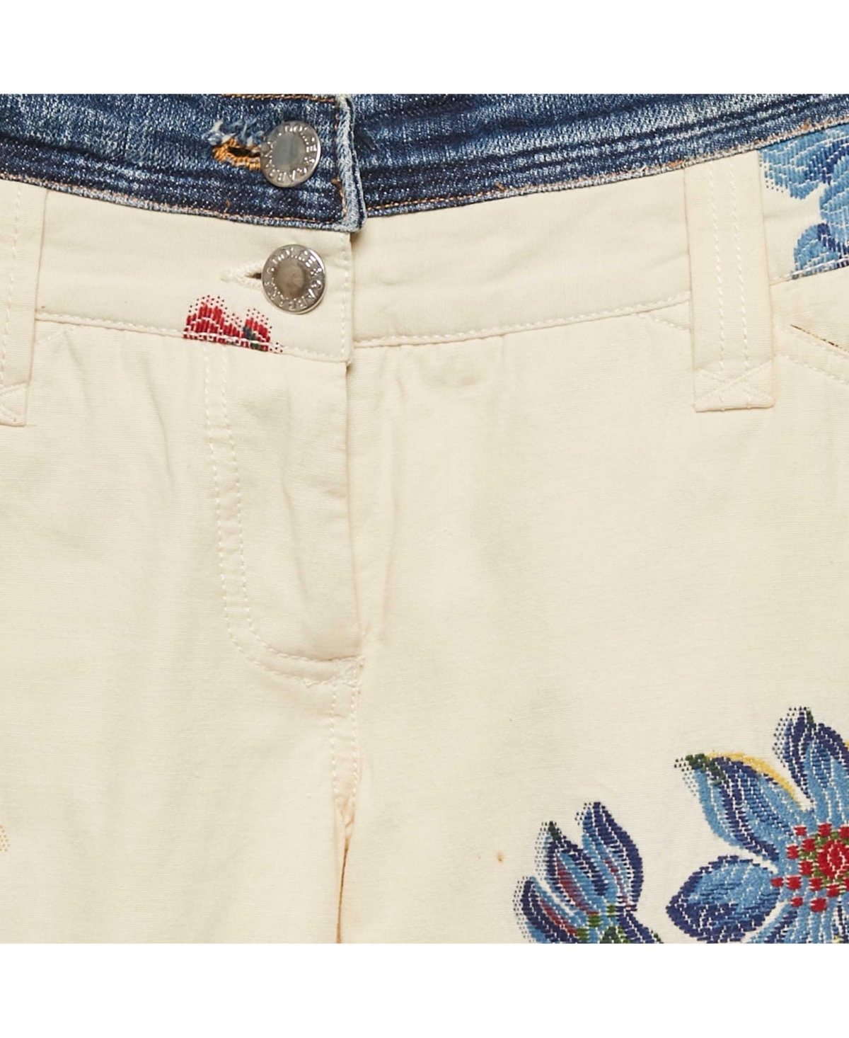 Pre-Owned Dolce & Gabbana Women's Cream Floral Cross Stitch Printed Cotton Pants