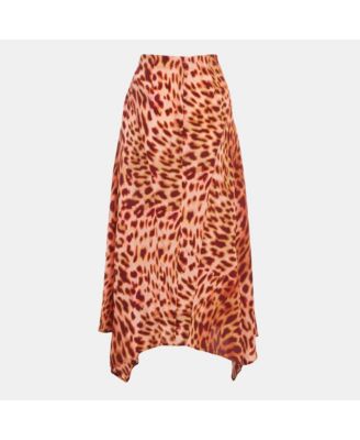 Women's Brown Leopard Print Silk Asymmetric Midi Skirt