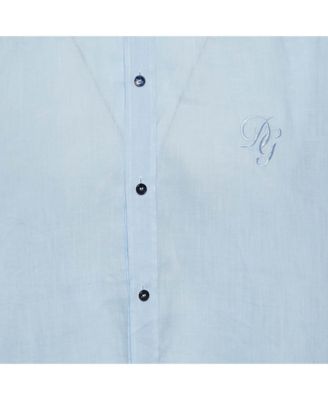 Men's Blue Linen Logo Embroidered Shirt