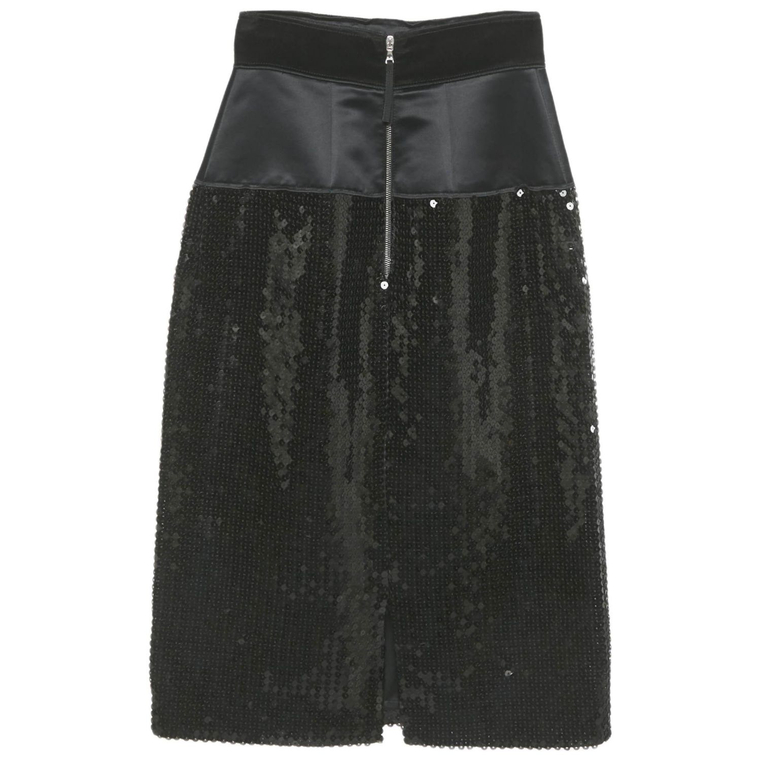 Women's Black Sequin & Satin Pencil Skirt