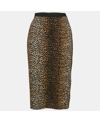 Women's Brown Animal Print Crepe Midi Skirt