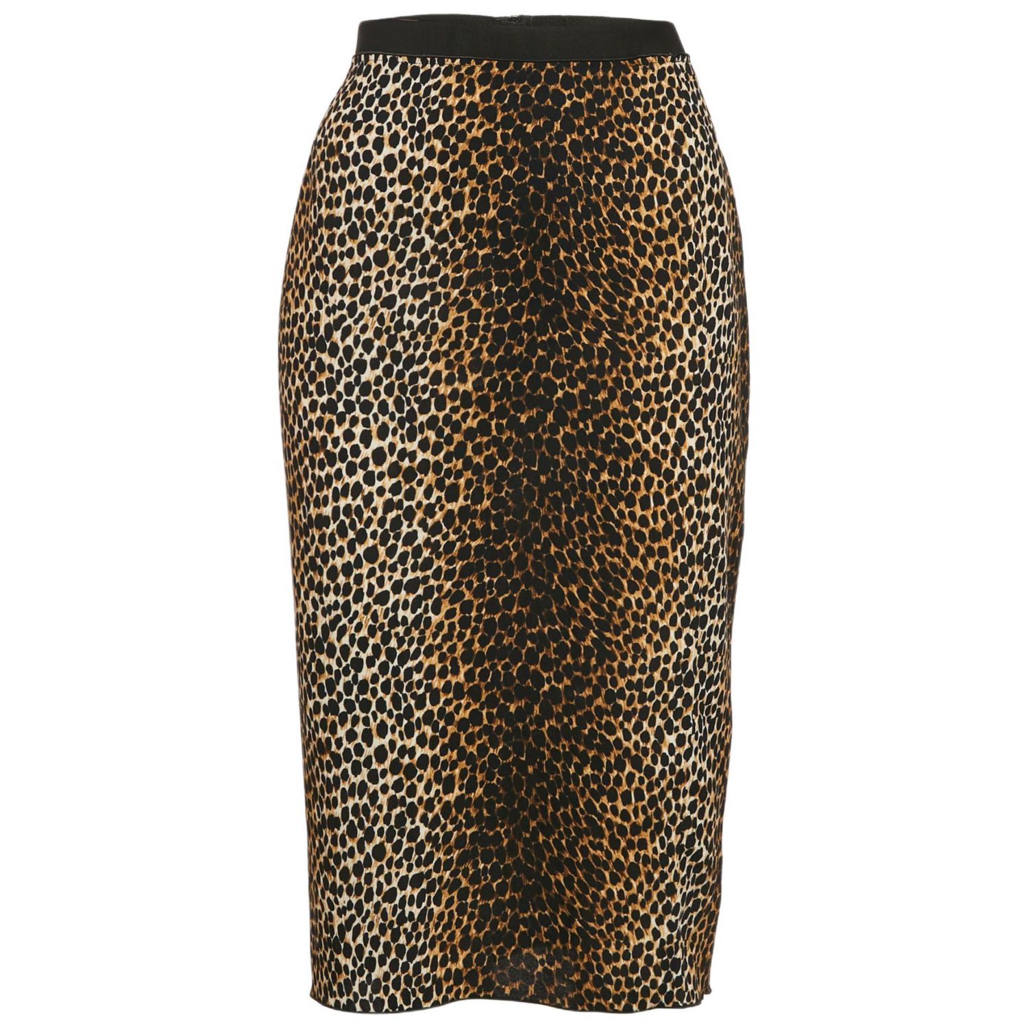 Women's Brown Animal Print Crepe Midi Skirt