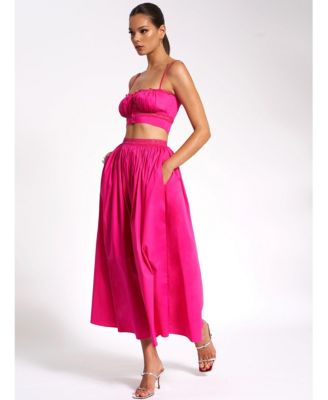 Women's Martha Fuchsia Cotton Poplin Maxi Skirt With Lace Trim
