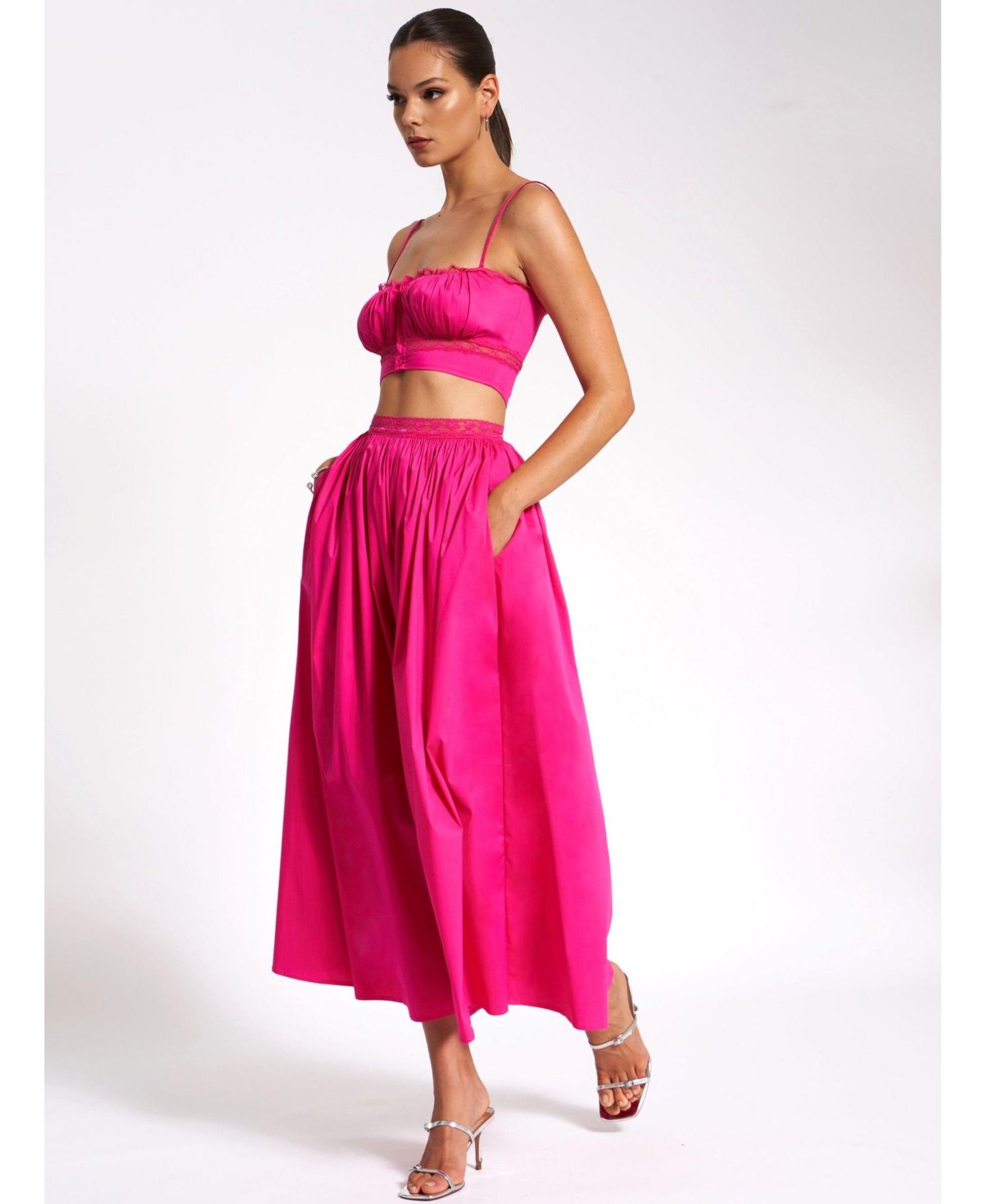 Женская юбка Miss Circle Martha Fuchsia Cotton Poplin Maxi Skirt With Lace Trim, цвет: Фуксия — фото 4