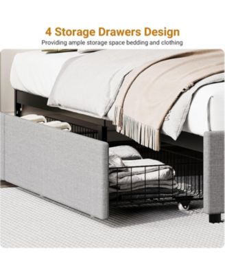 Platform Bed Frame with 4 Storage Drawers, Mattress Foundation