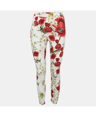 Women's White Floral Print Crepe Trousers