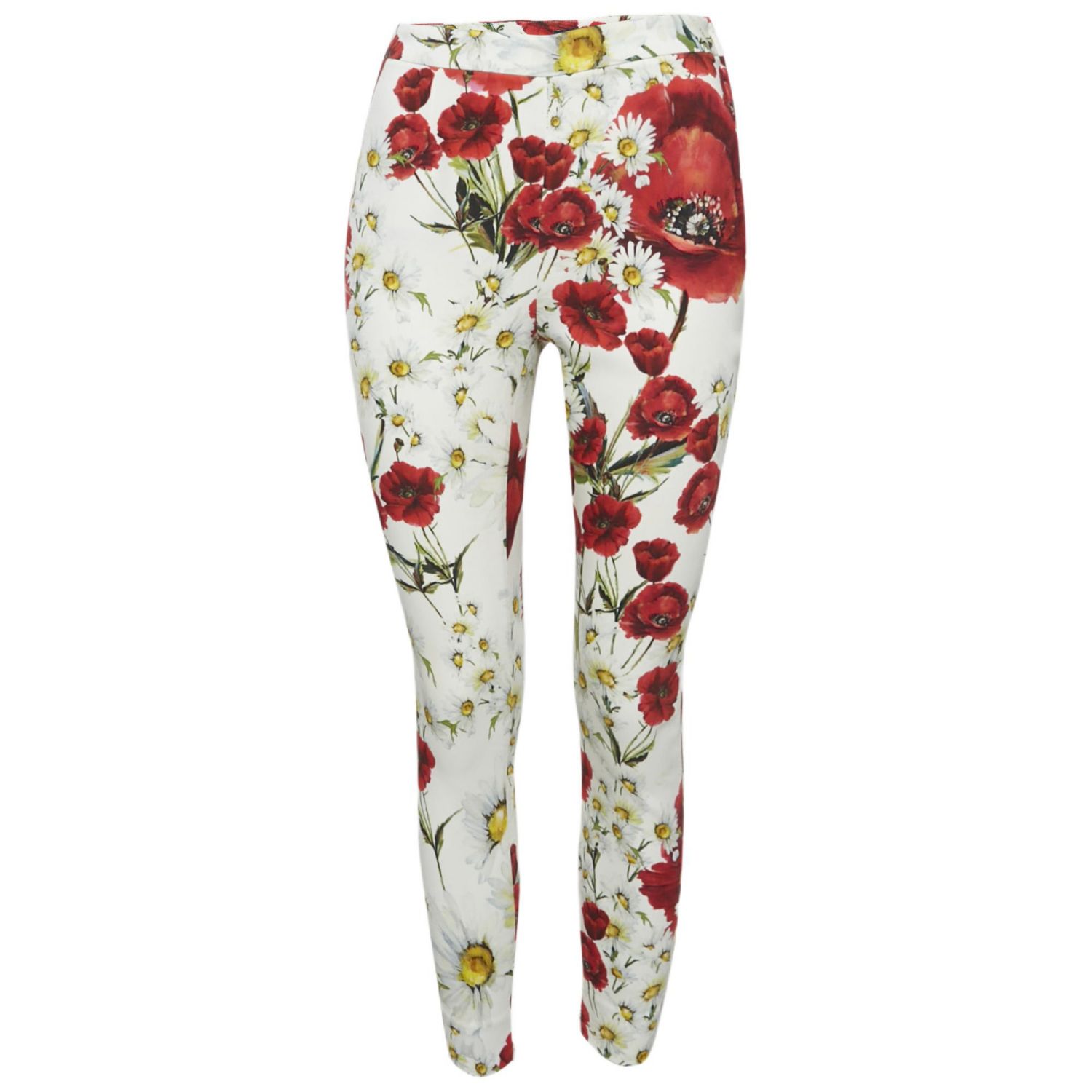 Women's White Floral Print Crepe Trousers