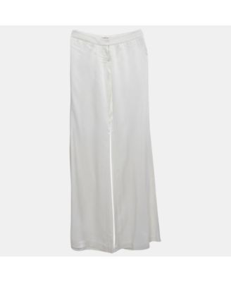 Women's White Satin Flared High Rise Trousers