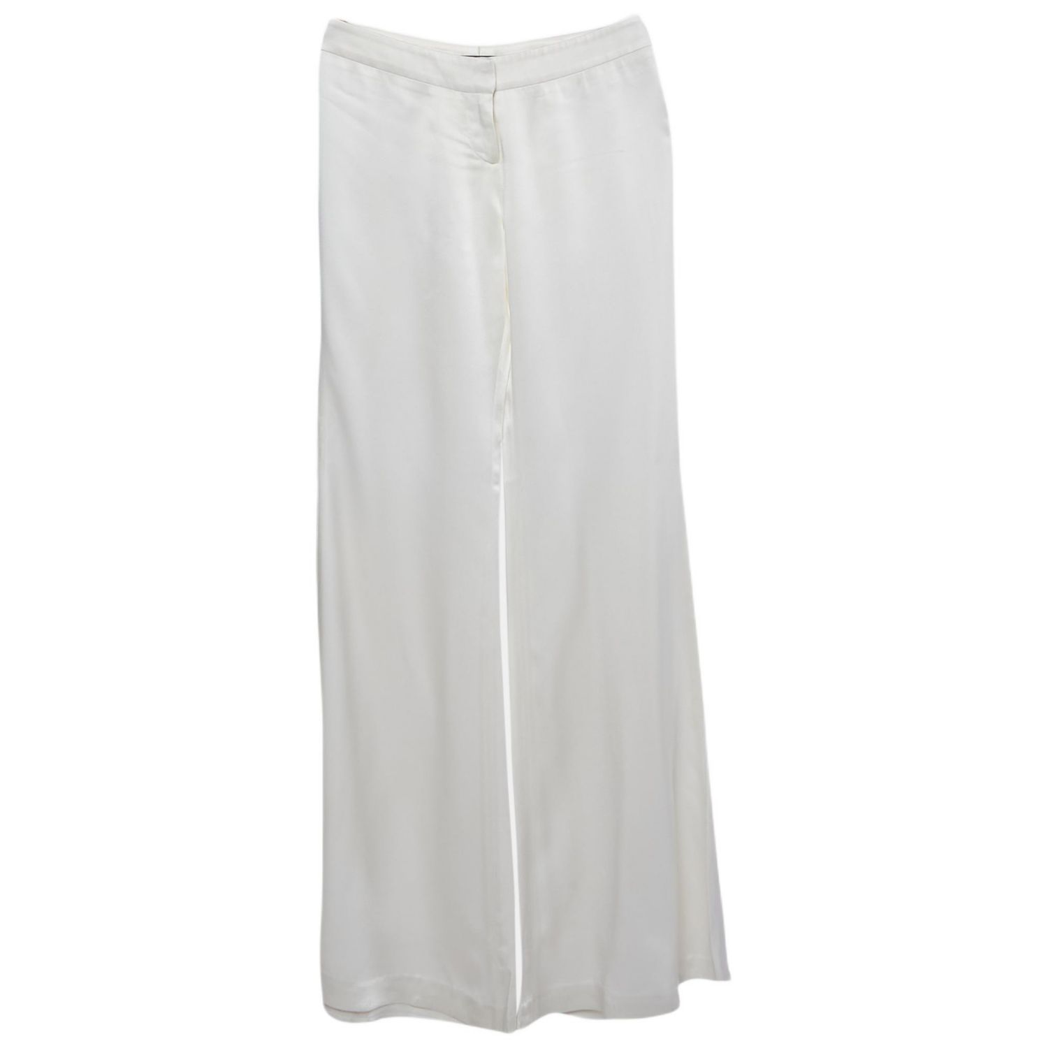 Women's White Satin Flared High Rise Trousers